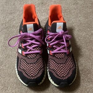 Adidas Ultra4D Black and Orange sneakers with Purple Laces